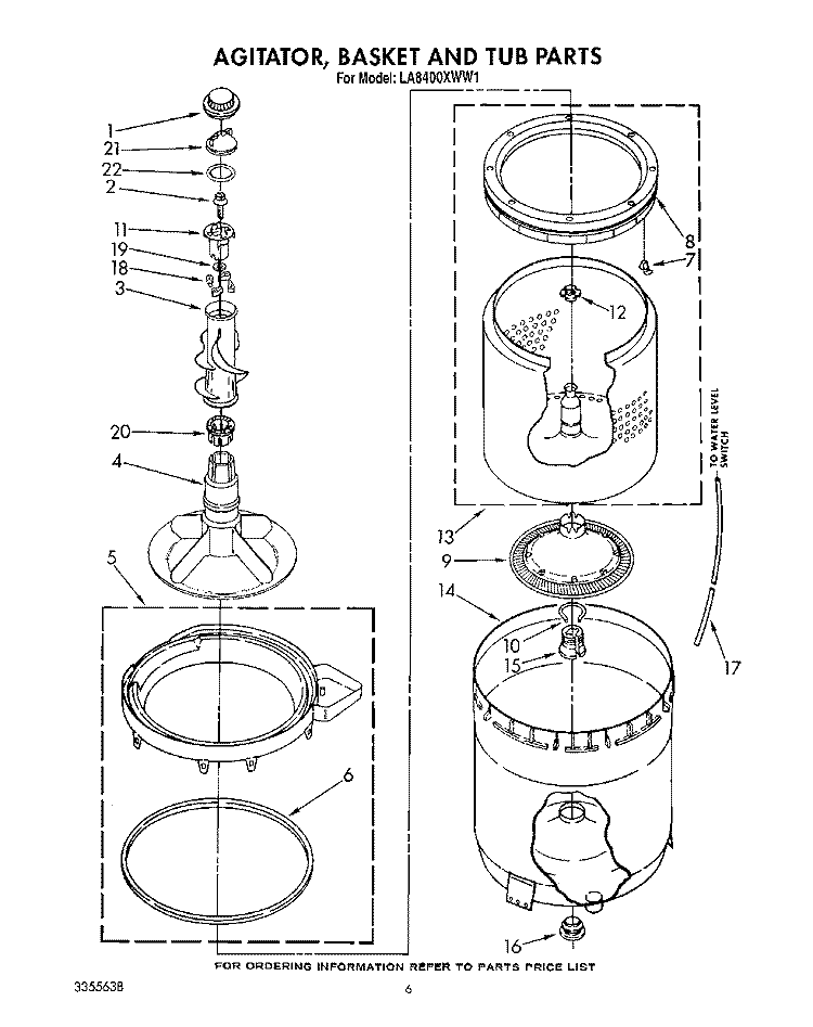 AGITATOR, BASKET AND TUB Diagram and Parts List for LA8400XWF1  Whirlpool Washer