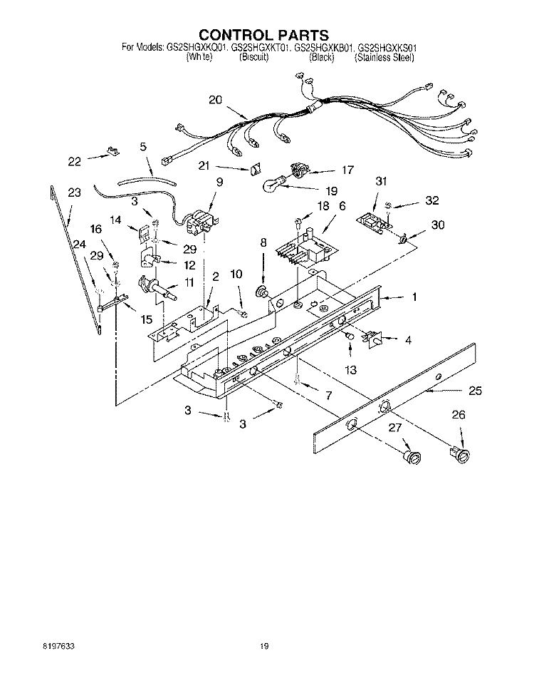 CONTROL, OPTIONAL Diagram and Parts List for GS2SHGXKT01  Whirlpool Refrigerator