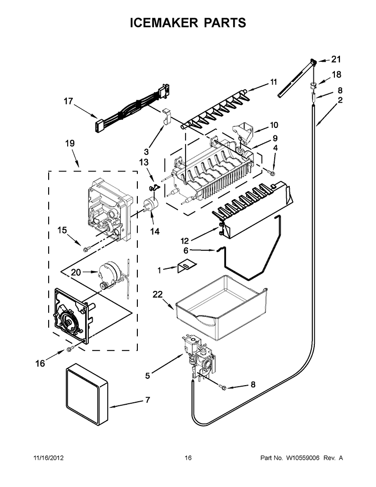 ICEMAKER PARTS Diagram and Parts List for GB9FHDXWQ06  Whirlpool Refrigerator