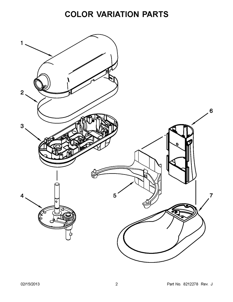 COLOR VARIATION PARTS Diagram and Parts List for KP26M1XAQ5  KitchenAid Mixer