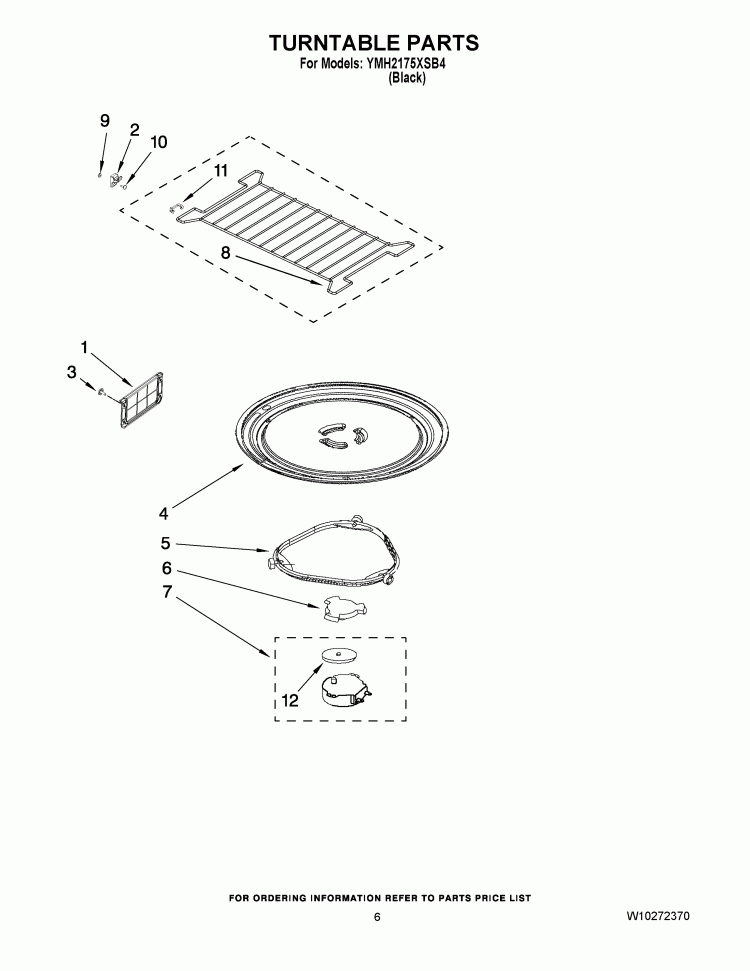 TURNTABLE PARTS Diagram and Parts List for YMH2175XSB4  Whirlpool Microwave