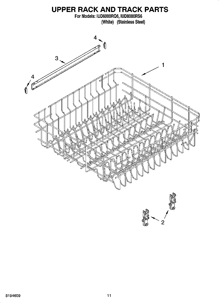 UPPER RACK AND TRACK PARTS Diagram and Parts List for IUD8000RQ6  Whirlpool Dishwasher