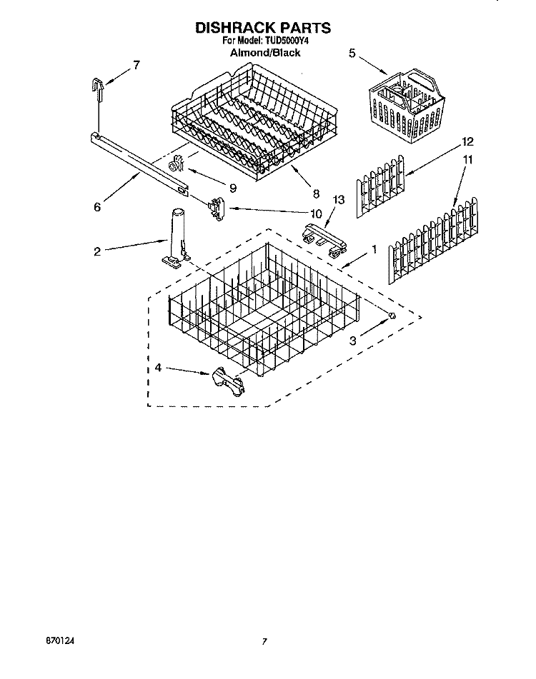 DISHRACK Diagram and Parts List for TUD5000Y4  Whirlpool Dishwasher