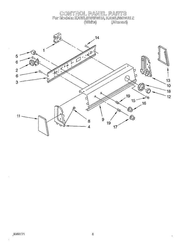 CONTROL PANEL Diagram and Parts List for KAWL500WWH0  KitchenAid Washer