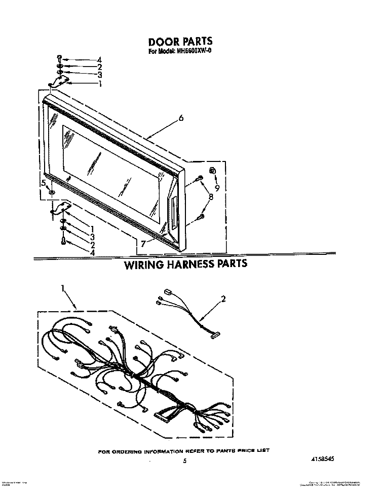 DOOR, WIRING HARNESS, LIT/OPTIONAL Diagram and Parts List for MH6600XW0  Whirlpool Microwave