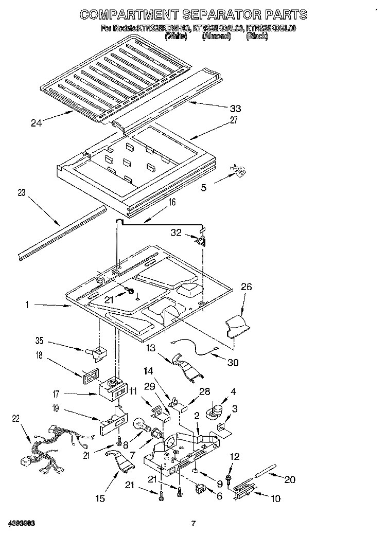 COMPARTMENT SEPARATOR Diagram and Parts List for KTRS25KDBL00  KitchenAid Refrigerator