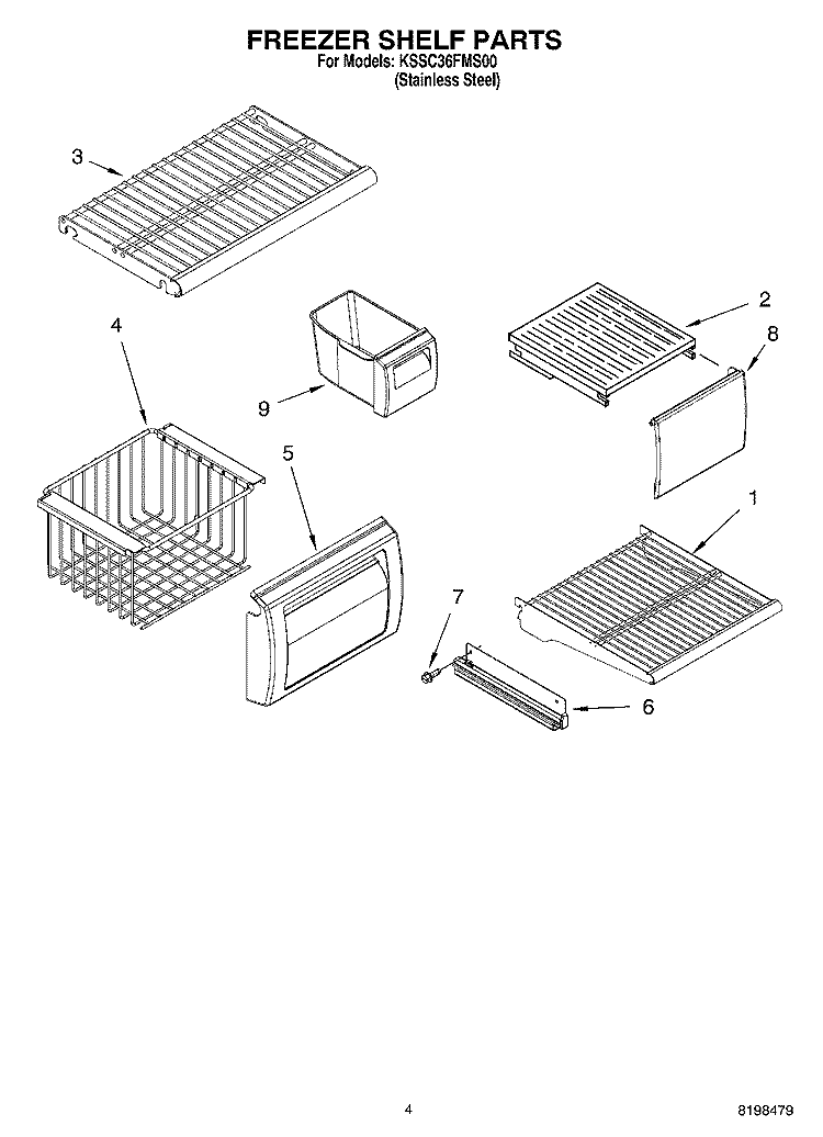 FREEZER SHELF PARTS Diagram and Parts List for KSSC36FMS00  KitchenAid Refrigerator
