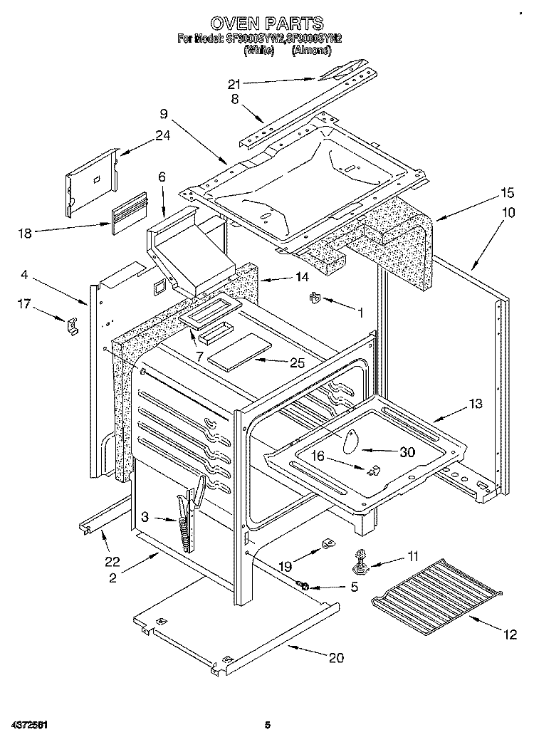 OVEN Diagram and Parts List for SF3000SYN2  Whirlpool Range