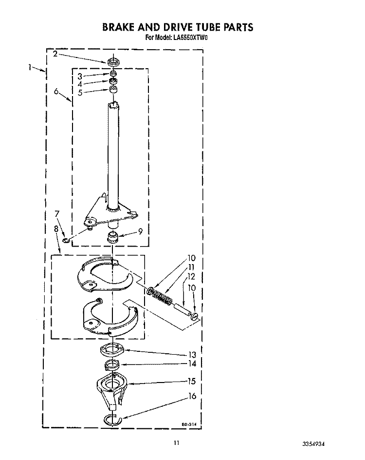 BRAKE AND DRIVE TUBE Diagram and Parts List for LA5550XTG0  Whirlpool Washer