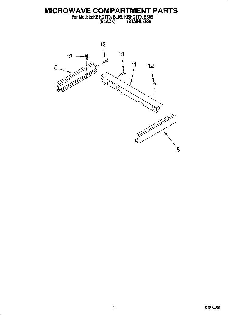MICROWAVE COMPARTMENT PARTS Diagram and Parts List for KBHC179JBL05  KitchenAid Microwave Oven Combo