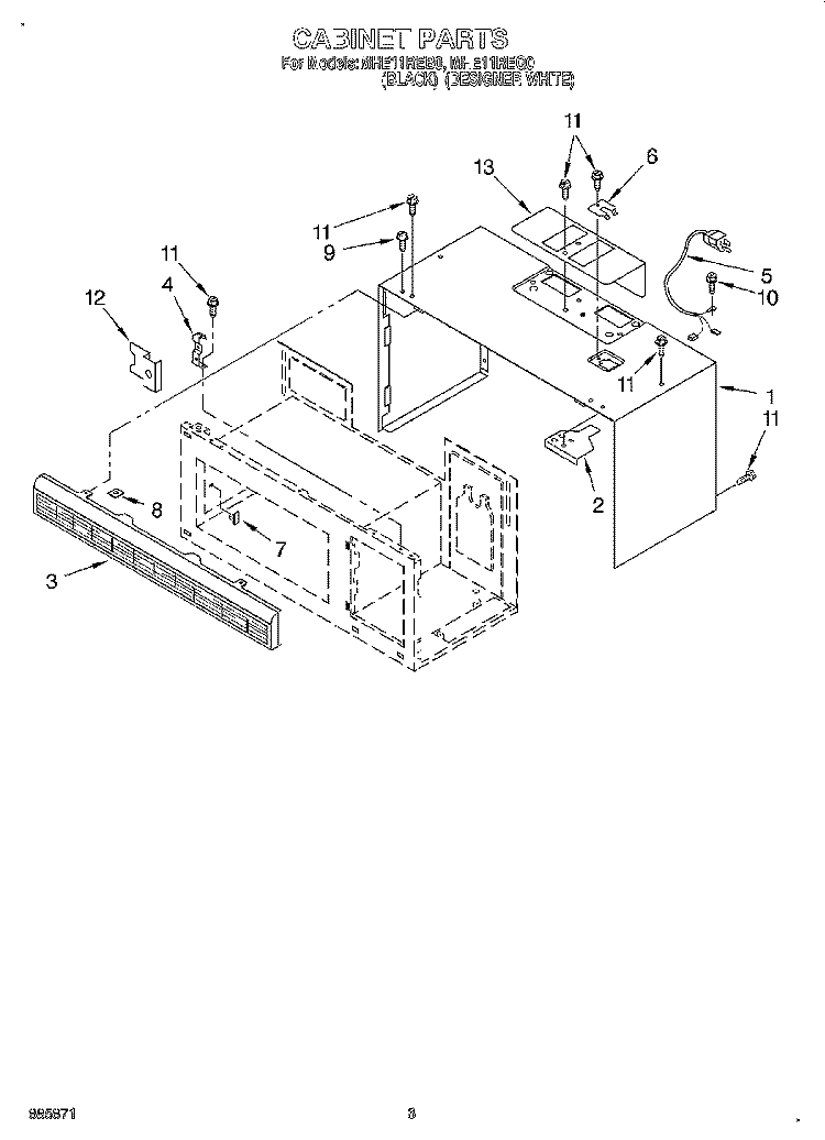 CABINET Diagram and Parts List for MHE11REQ0  Roper Microwave