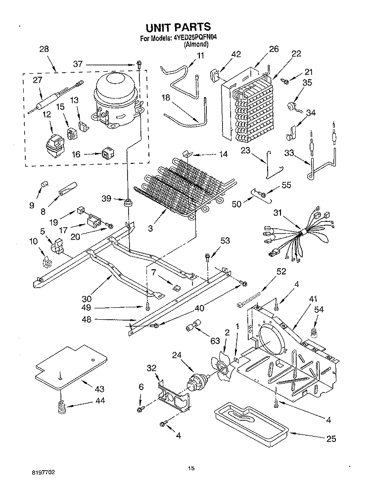 UNIT Diagram and Parts List for 4YED25PQFN04  Whirlpool Refrigerator