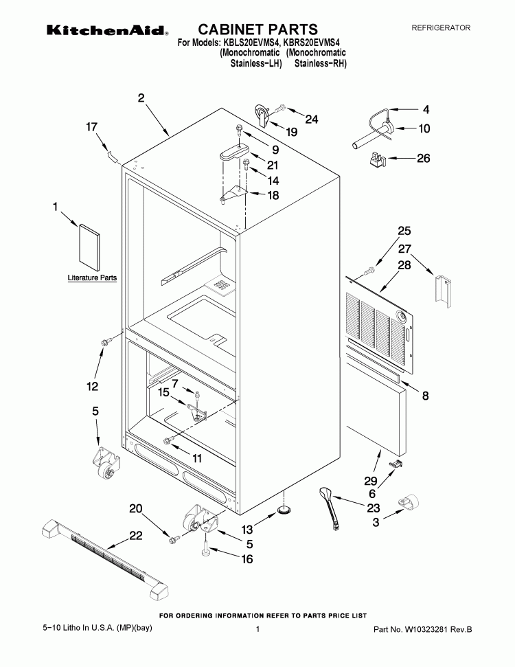 CABINET PARTS Diagram and Parts List for KBLS20EVMS4  KitchenAid Refrigerator