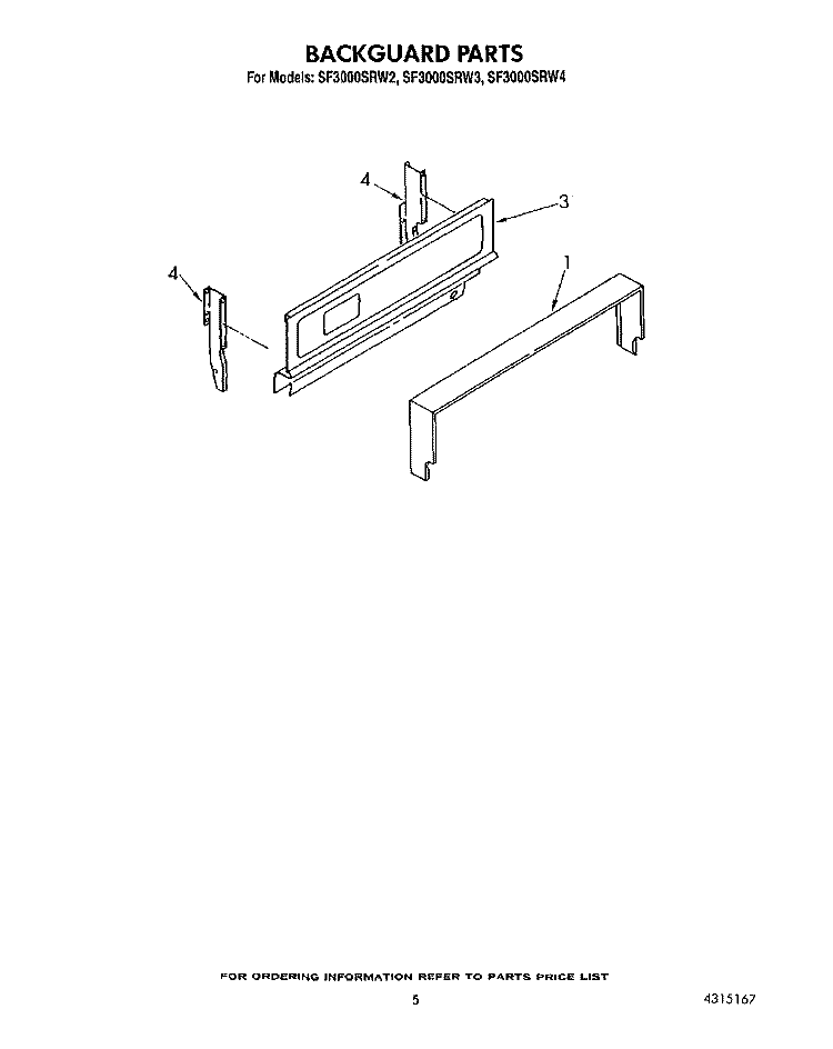 BACKGUARD Diagram and Parts List for SF3000SRW2  Whirlpool Range