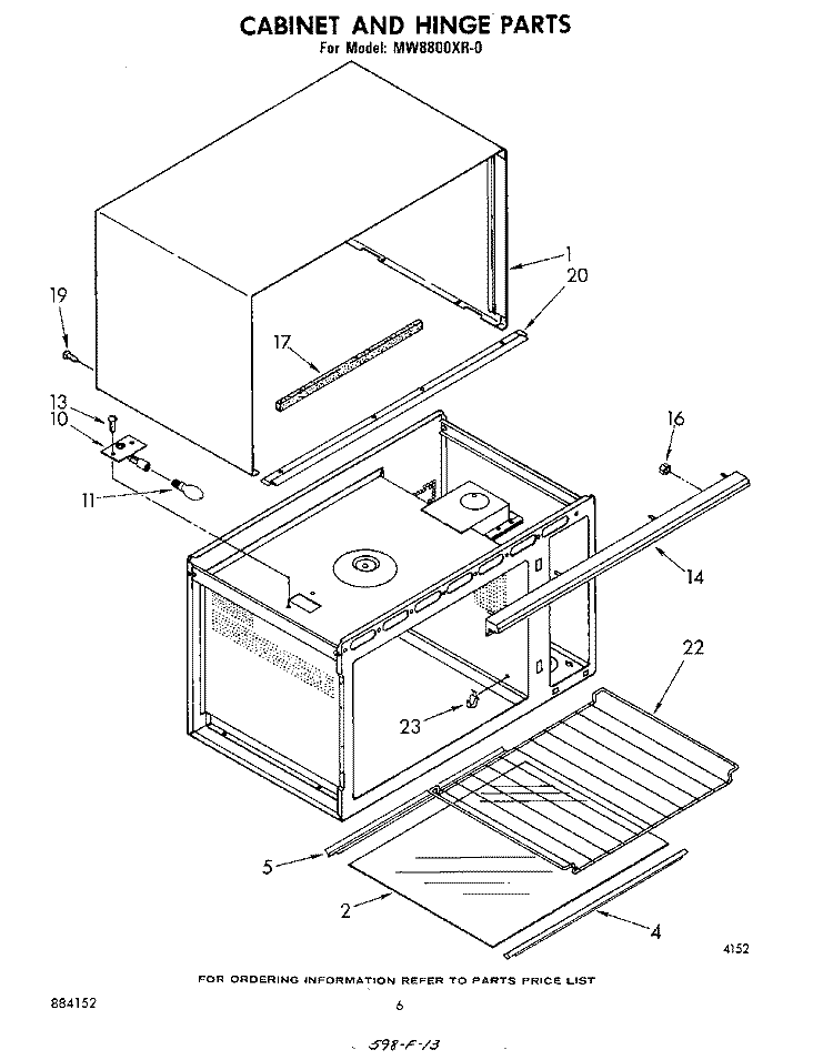 CABINET AND HINGE Diagram and Parts List for MW8800XR0  Whirlpool Microwave