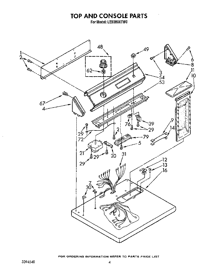 SECTION Diagram and Parts List for LE9380XTW0  Whirlpool Dryer