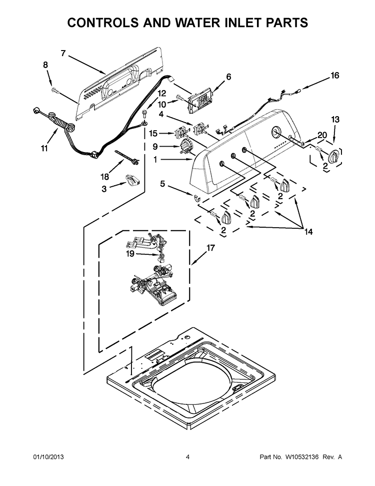 CONTROLS AND WATER INLET PARTS Diagram and Parts List for ITW4700YQ1  Inglis Washer