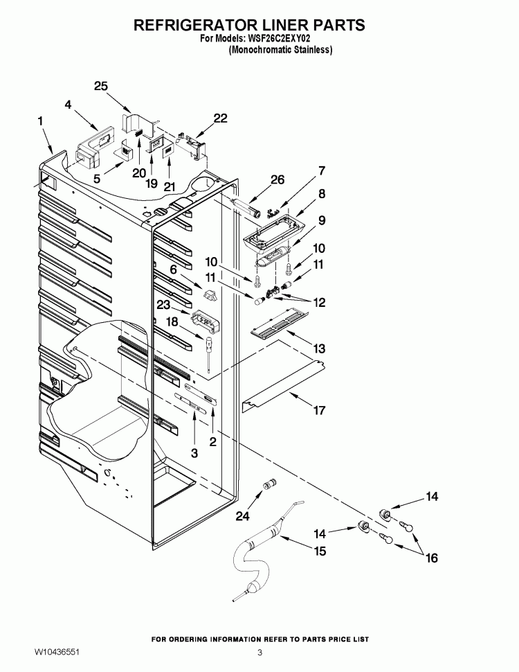 REFRIGERATOR LINER PARTS Diagram and Parts List for WSF26C2EXY02  Whirlpool Refrigerator