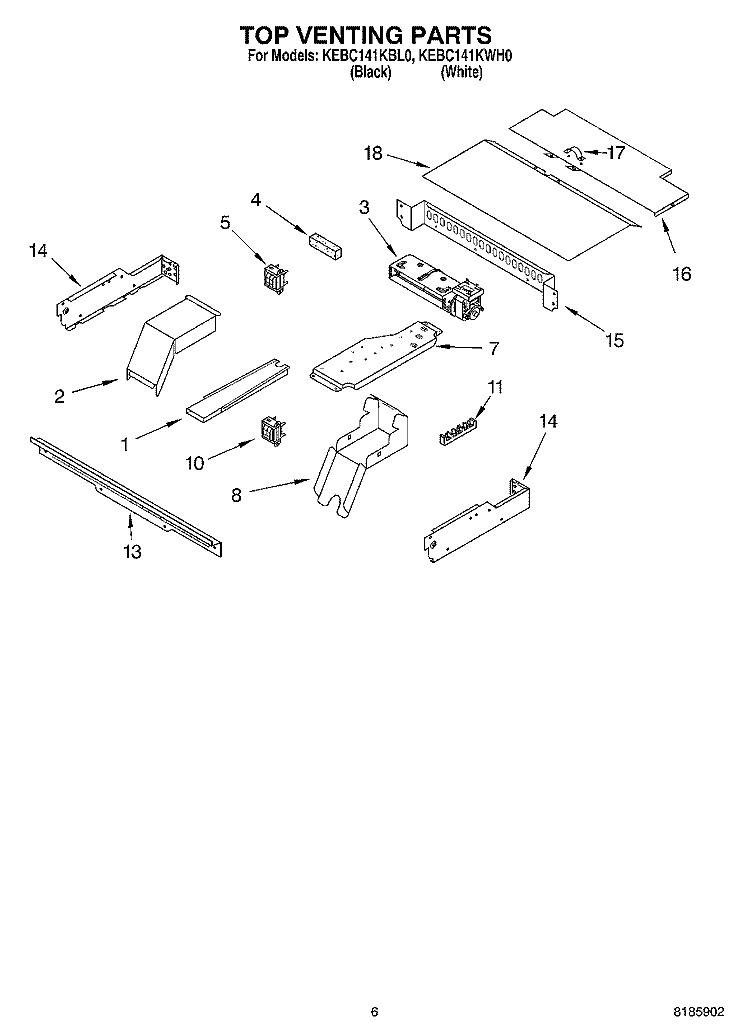 TOP VENTING Diagram and Parts List for KEBC141KBL0  KitchenAid Wall Oven