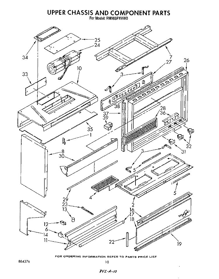 UPPER CHASSIS AND COMPONENT Diagram and Parts List for RM988PXVW0  Whirlpool Microwave Oven Combo