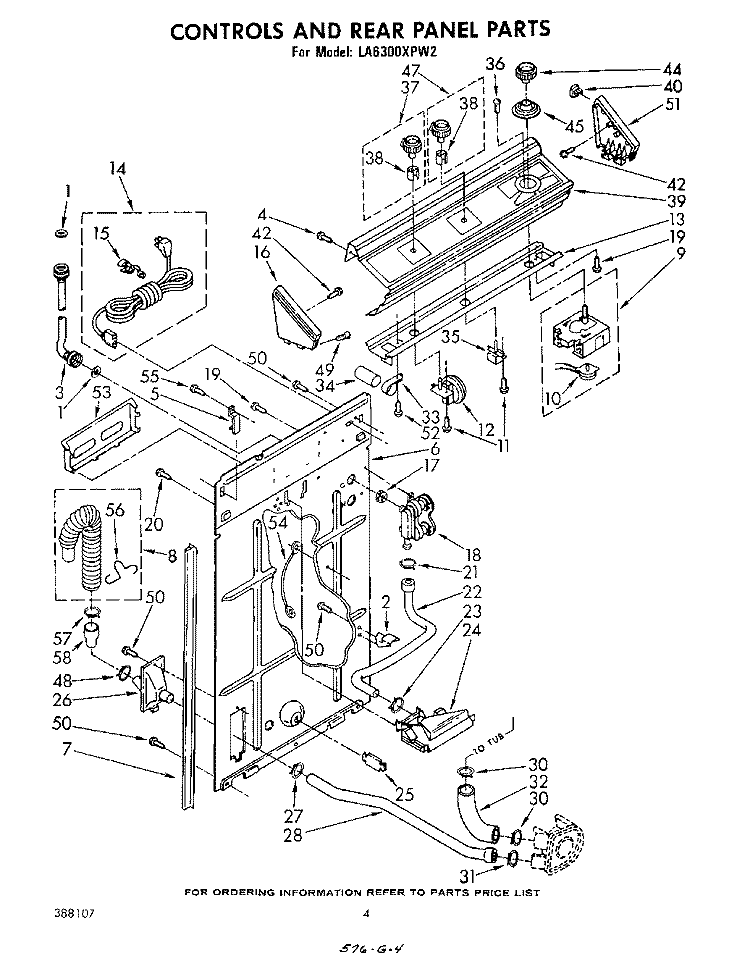 CONTROLS AND REAR PANEL Diagram and Parts List for LA6300XPW2  Whirlpool Washer
