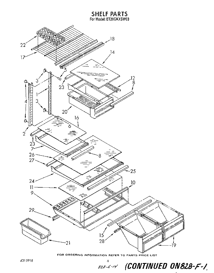 SHELF Diagram and Parts List for ET20GKXSW03  Whirlpool Refrigerator
