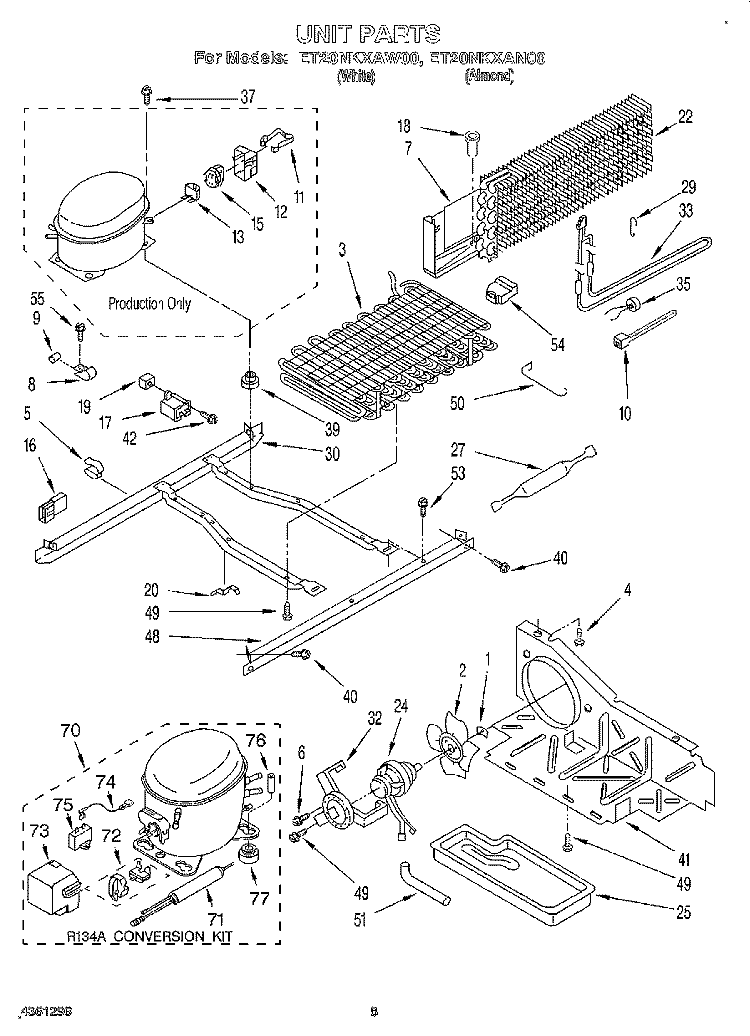 UNIT Diagram and Parts List for ET20NKXAN00  Whirlpool Refrigerator