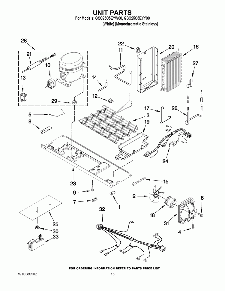 UNIT PARTS Diagram and Parts List for GSC25C5EYY00  Whirlpool Refrigerator