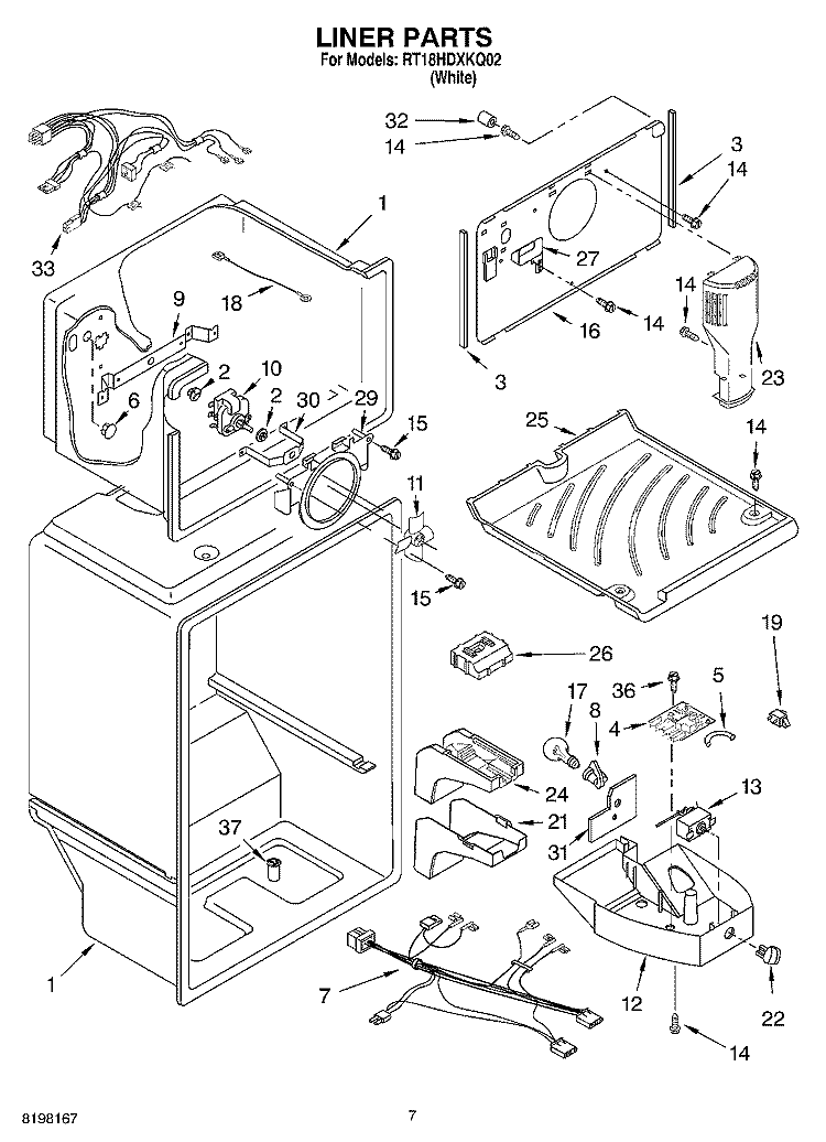 LINER Diagram and Parts List for RT18HDXKQ02  Roper Refrigerator