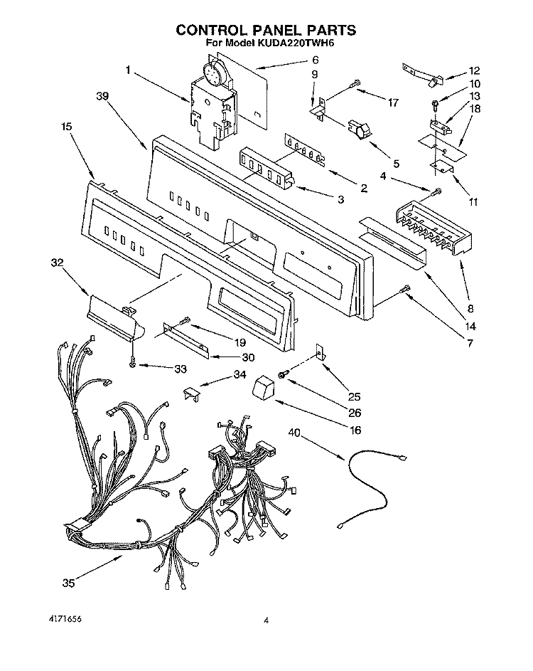 CONTROL PANEL, LIT/OPTIONAL Diagram and Parts List for KUDA220TWH6  KitchenAid Dishwasher