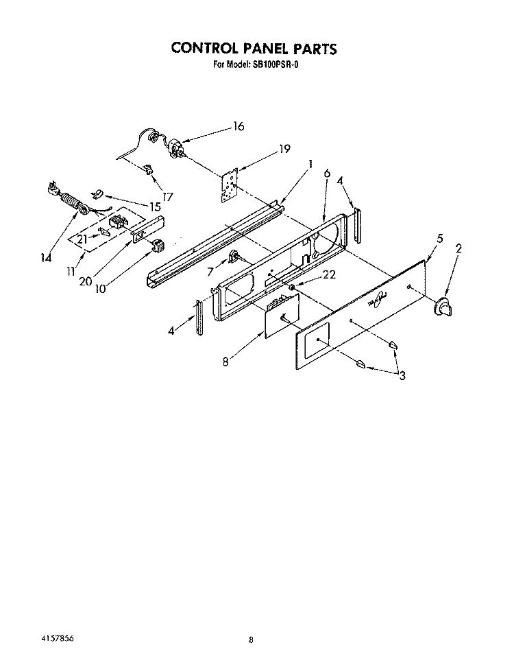 CONTROL PANEL Diagram and Parts List for SB100PSR0  Whirlpool Range