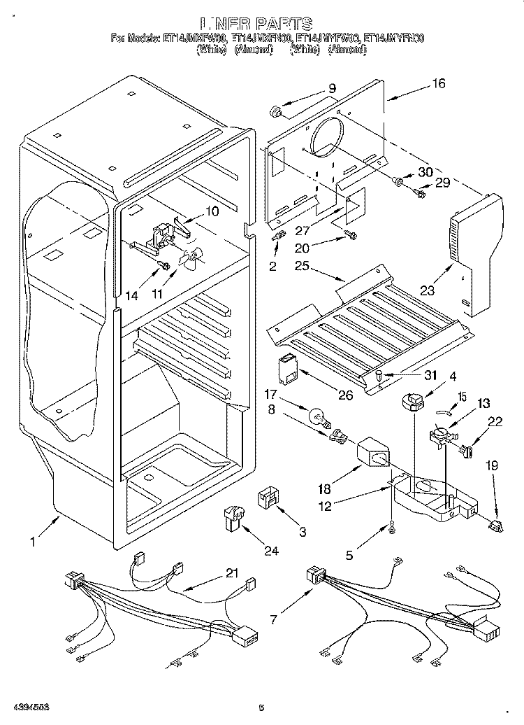 LINER, LIT/OPTIONAL Diagram and Parts List for ET14JMXFN00  Whirlpool Refrigerator