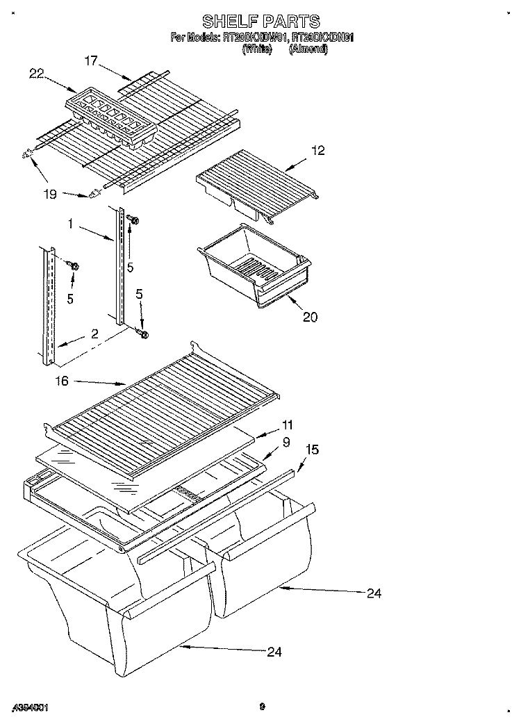 SHELF, LIT/OPTIONAL Diagram and Parts List for RT20DKXDN01  Roper Refrigerator