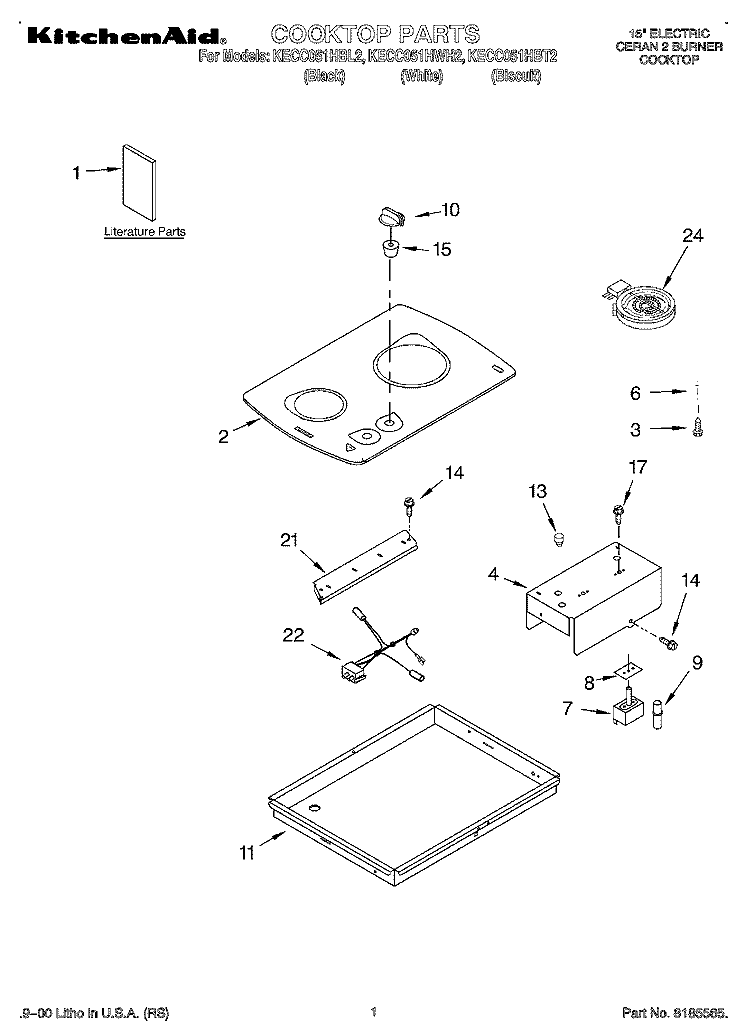 SECTION Diagram and Parts List for KECC051HBT2  KitchenAid Cooktop