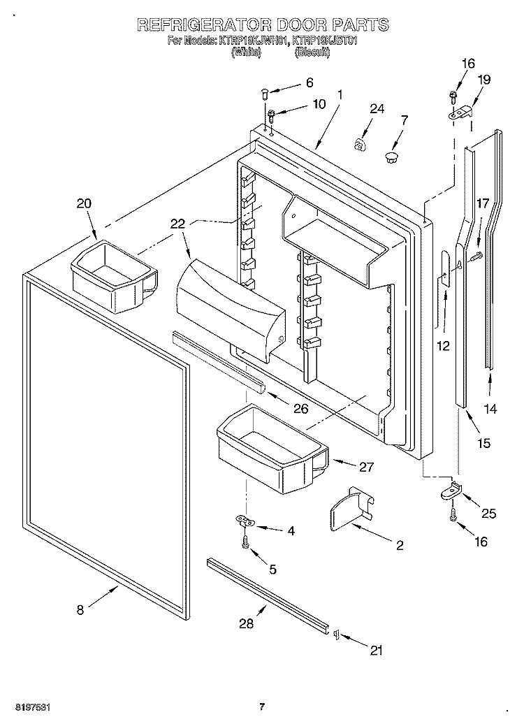 REFRIGERATOR DOOR Diagram and Parts List for KTRP19KJBT01  KitchenAid Refrigerator