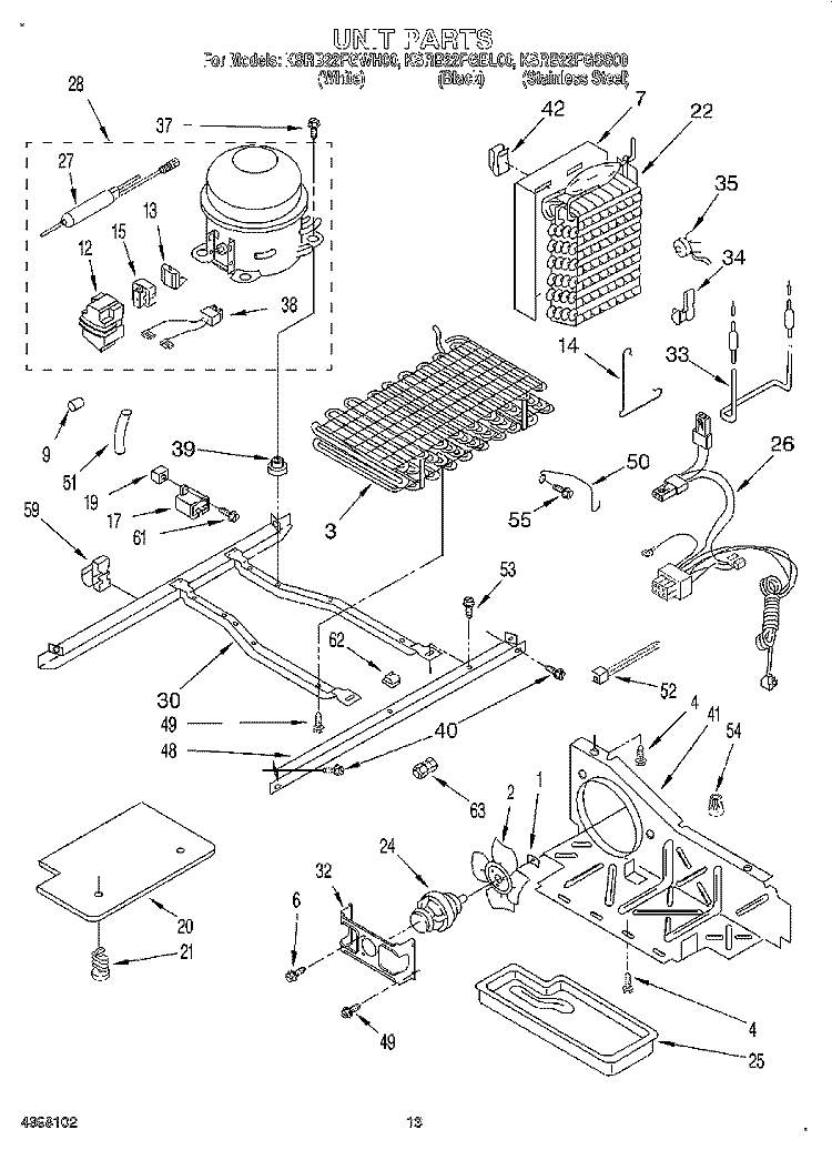 UNIT Diagram and Parts List for KSRB22FGSS00  KitchenAid Refrigerator