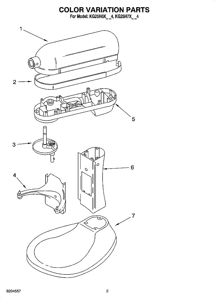COLOR VARIATION PARTS Diagram and Parts List for KG25H0XBK4  KitchenAid Mixer