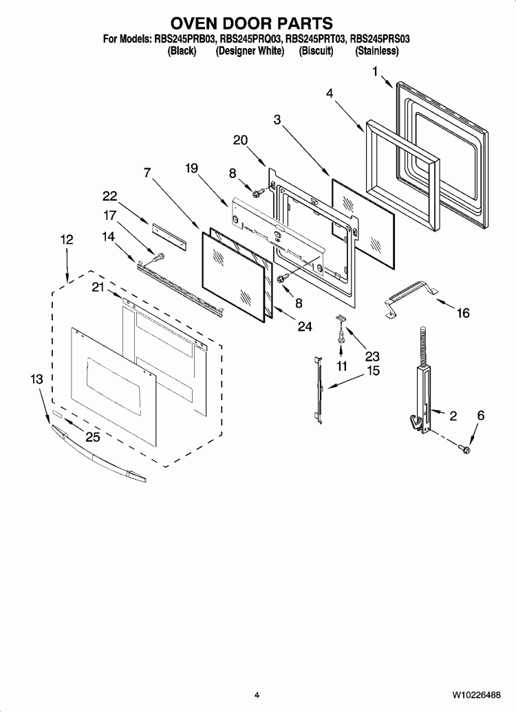 OVEN DOOR PARTS Diagram and Parts List for RBS245PRB03  Whirlpool Wall Oven