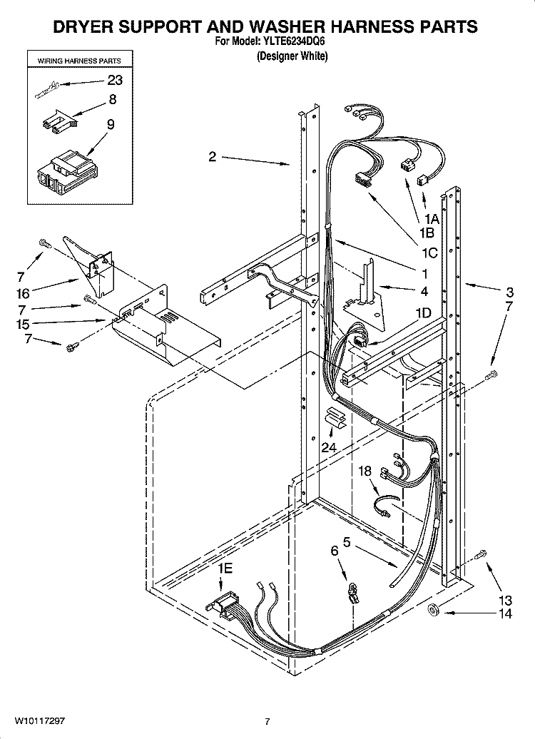 DRYER SUPPORT AND WASHER HARNESS PARTS Diagram and Parts List for YLTE6234DQ6  Whirlpool Washer Dryer Combo