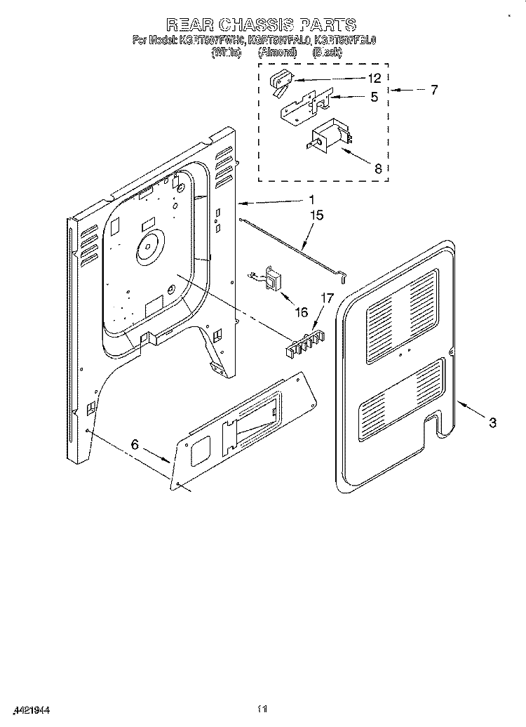 REAR CHASSIS, LIT/OPTIONAL Diagram and Parts List for KGRT507FAL0  KitchenAid Range