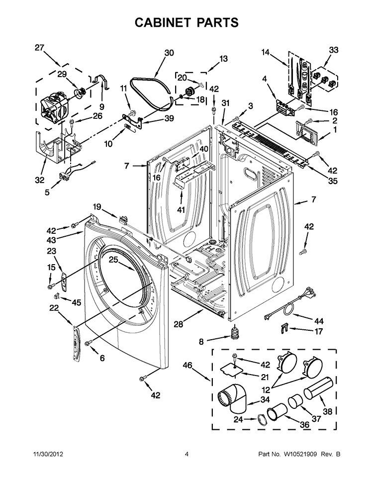 CABINET PARTS Diagram and Parts List for YWED96HEAW0  Whirlpool Dryer