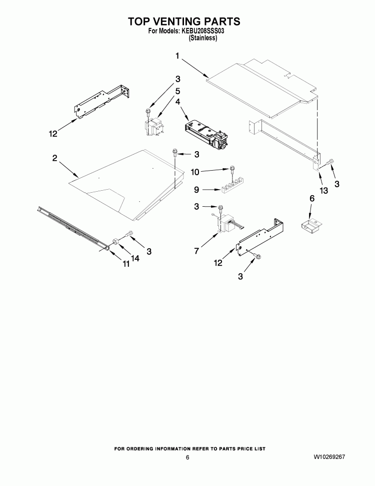 TOP VENTING PARTS Diagram and Parts List for KEBU208SSS03  KitchenAid Wall Oven