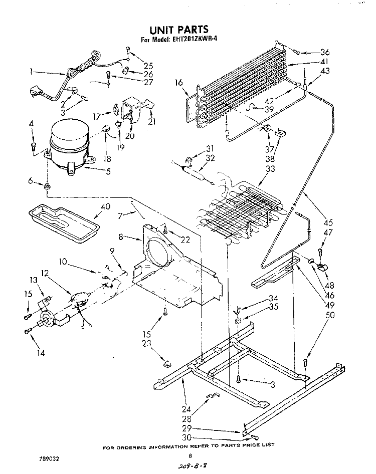 UNIT Diagram and Parts List for EHT201ZKWR4  Whirlpool Refrigerator