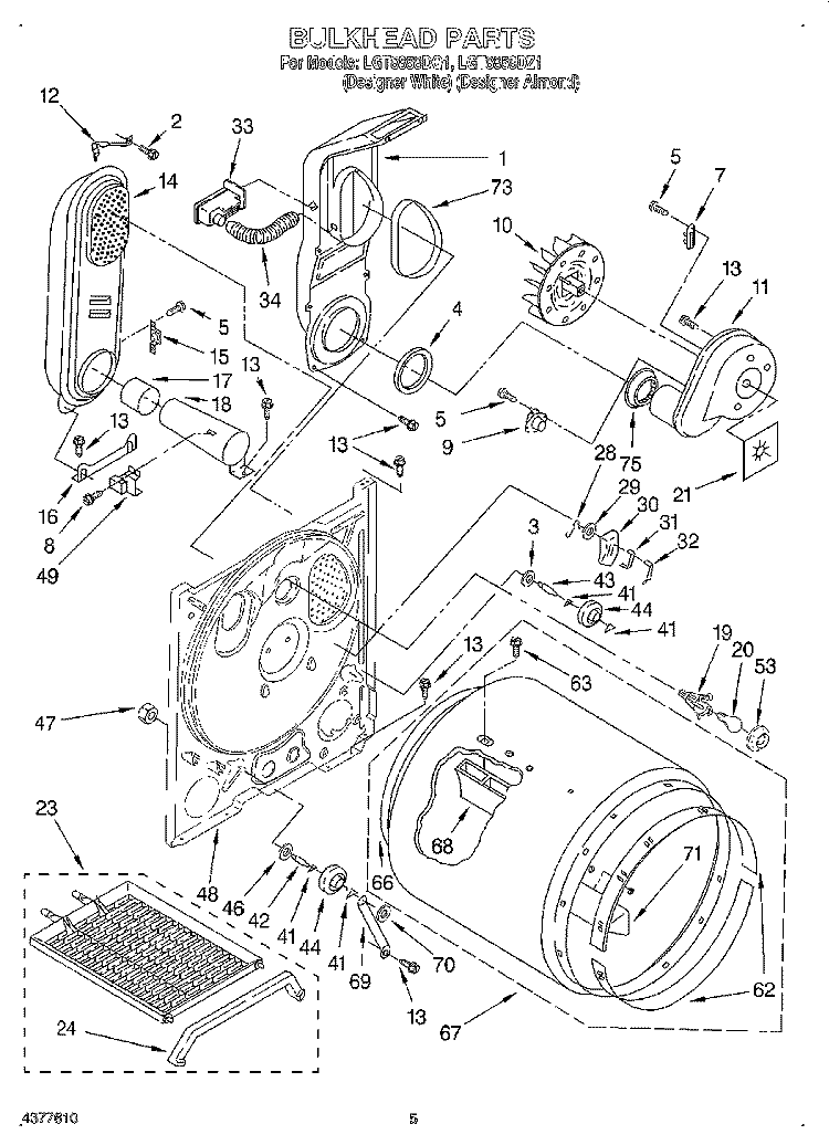 BULKHEAD Diagram and Parts List for LGT8858DQ1  Whirlpool Dryer