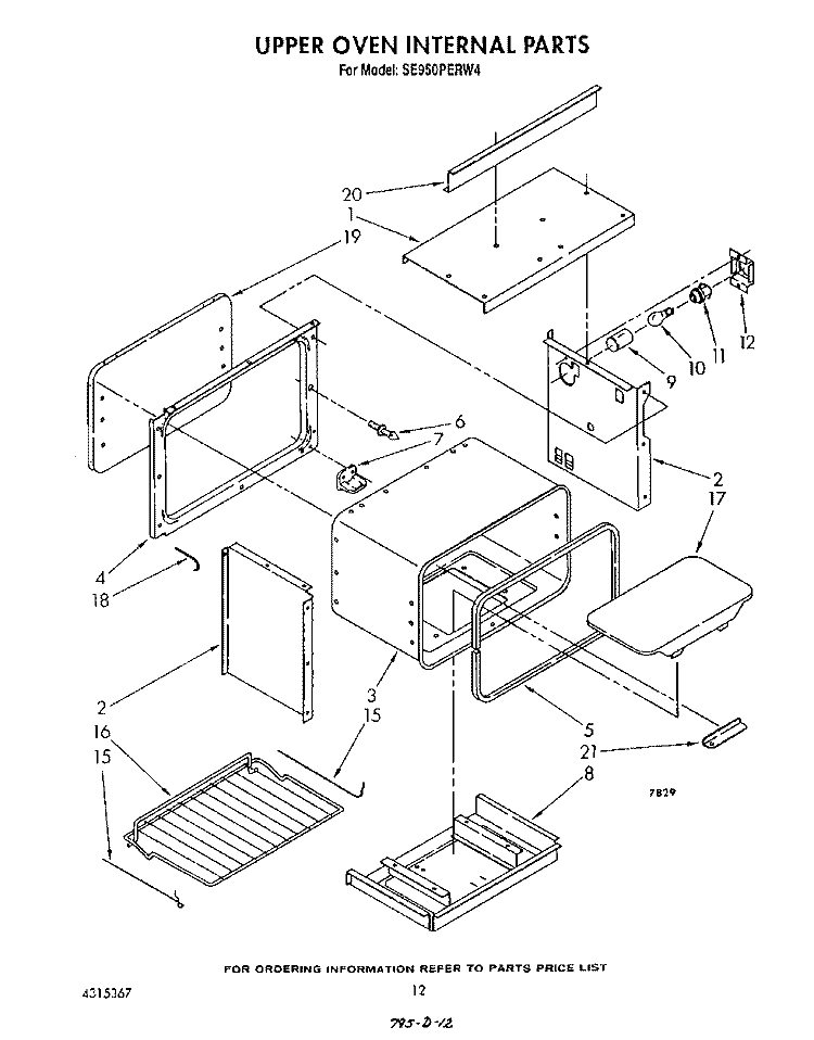 UPPER OVEN INTERNAL, LIT/OPTIONAL Diagram and Parts List for SE950PERW4  Whirlpool Range