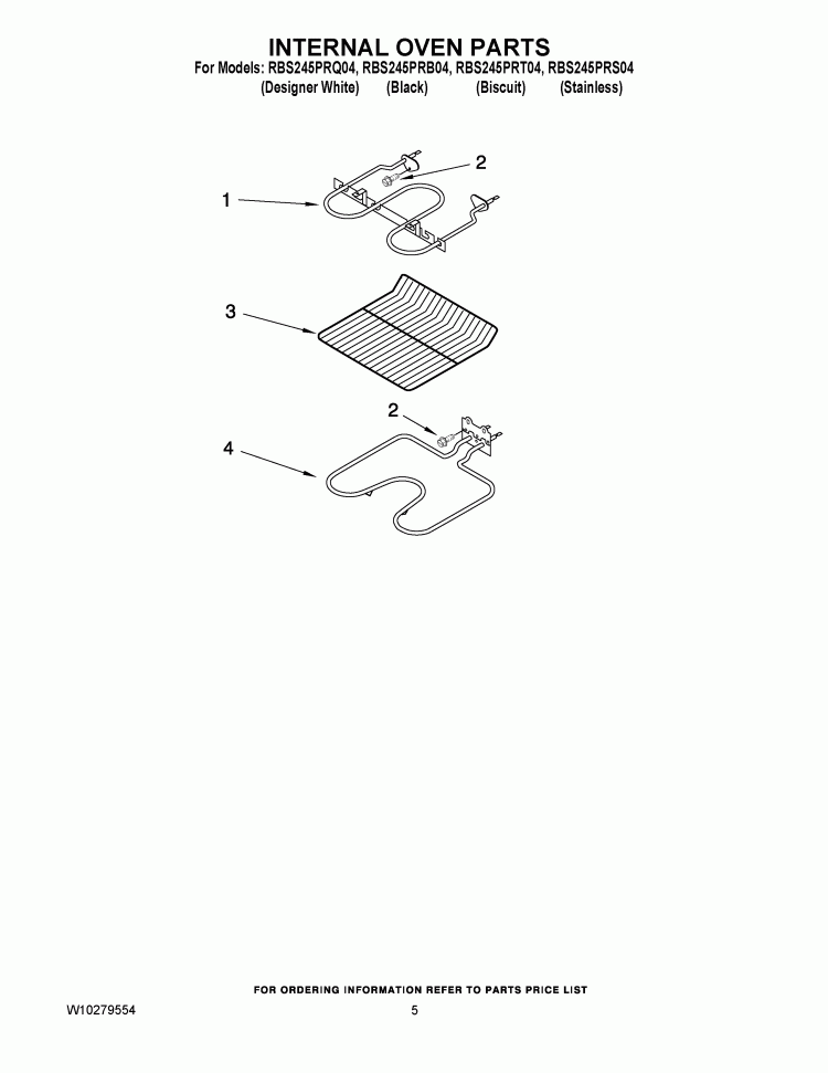 INTERNAL OVEN PARTS Diagram and Parts List for RBS245PRQ04  Whirlpool Wall Oven