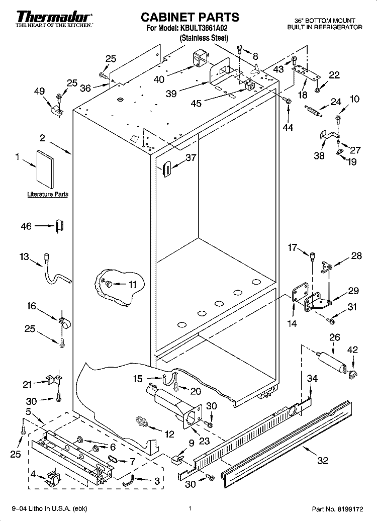CABINET PARTS Diagram and Parts List for KBULT3661A02  KitchenAid Refrigerator