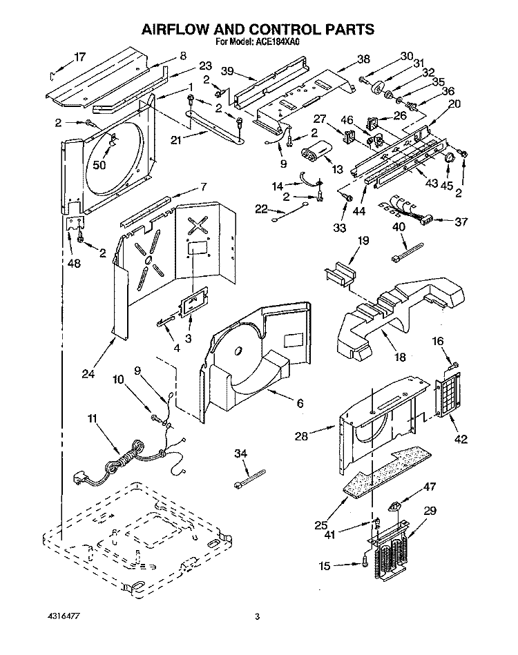 AIRFLOW AND CONTROL Diagram and Parts List for ACE184XA0  Whirlpool Air Conditioner
