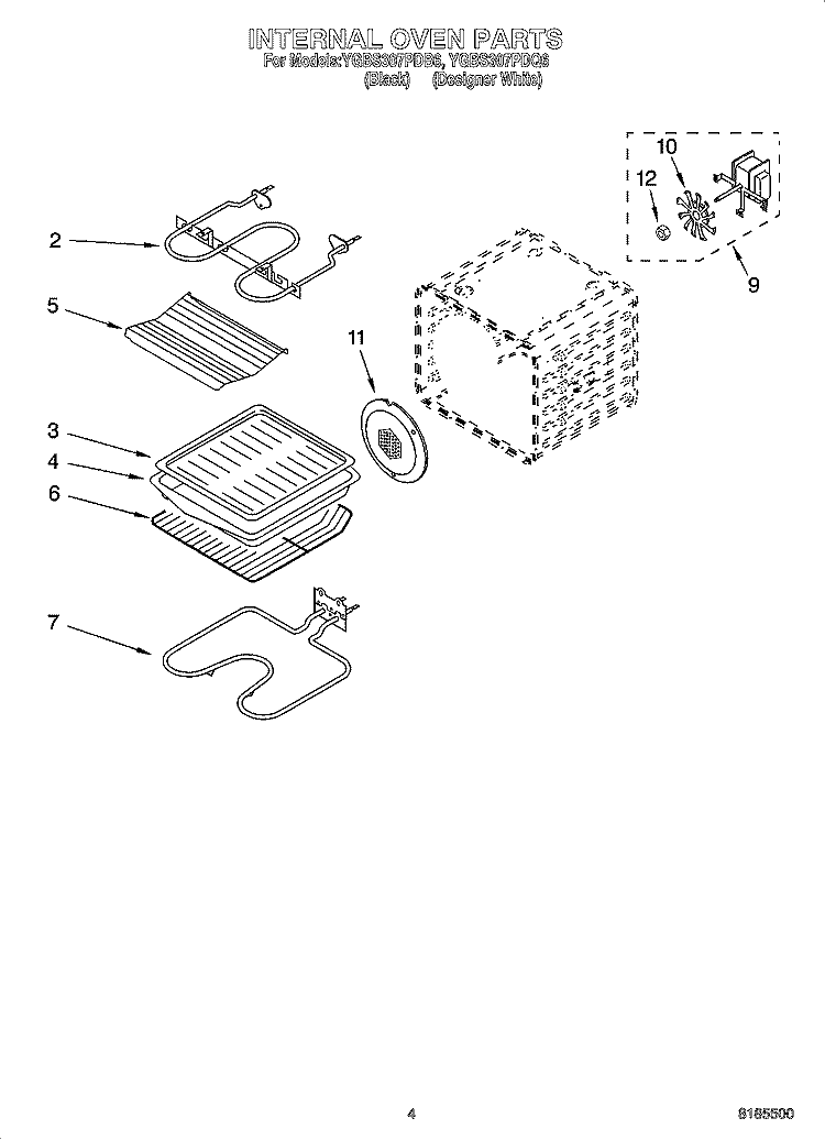 INTERNAL OVEN PARTS Diagram and Parts List for YGBS307PDB6  Whirlpool Wall Oven