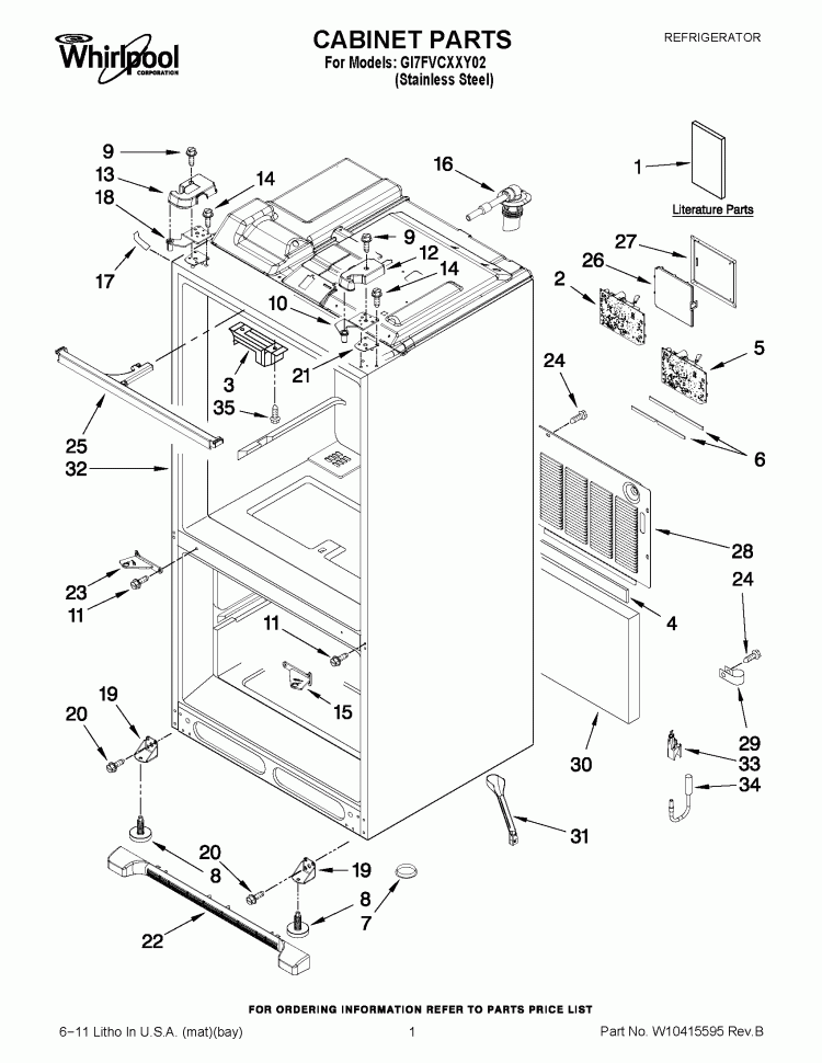 CABINET PARTS Diagram and Parts List for GI7FVCXXY02  Whirlpool Refrigerator